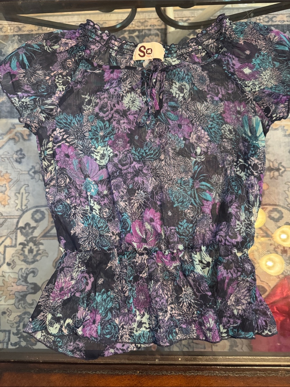 SO Floral Peasant Top - Purple & Teal